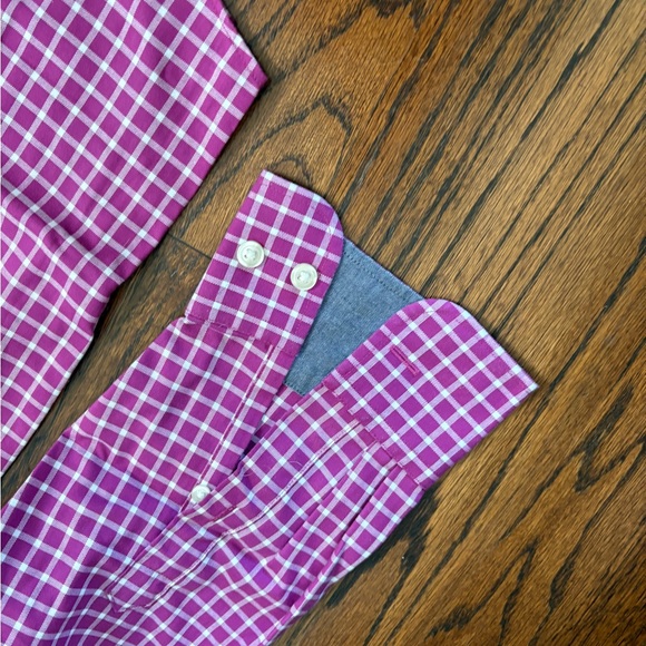 Charles Tyrwhitt Men's L Pink Button Up Polo Checkered Shirt - Picture 6 of 6